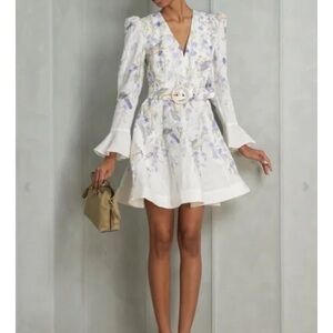 Zimmermann White and Purple Floral Long Sleeve Dress